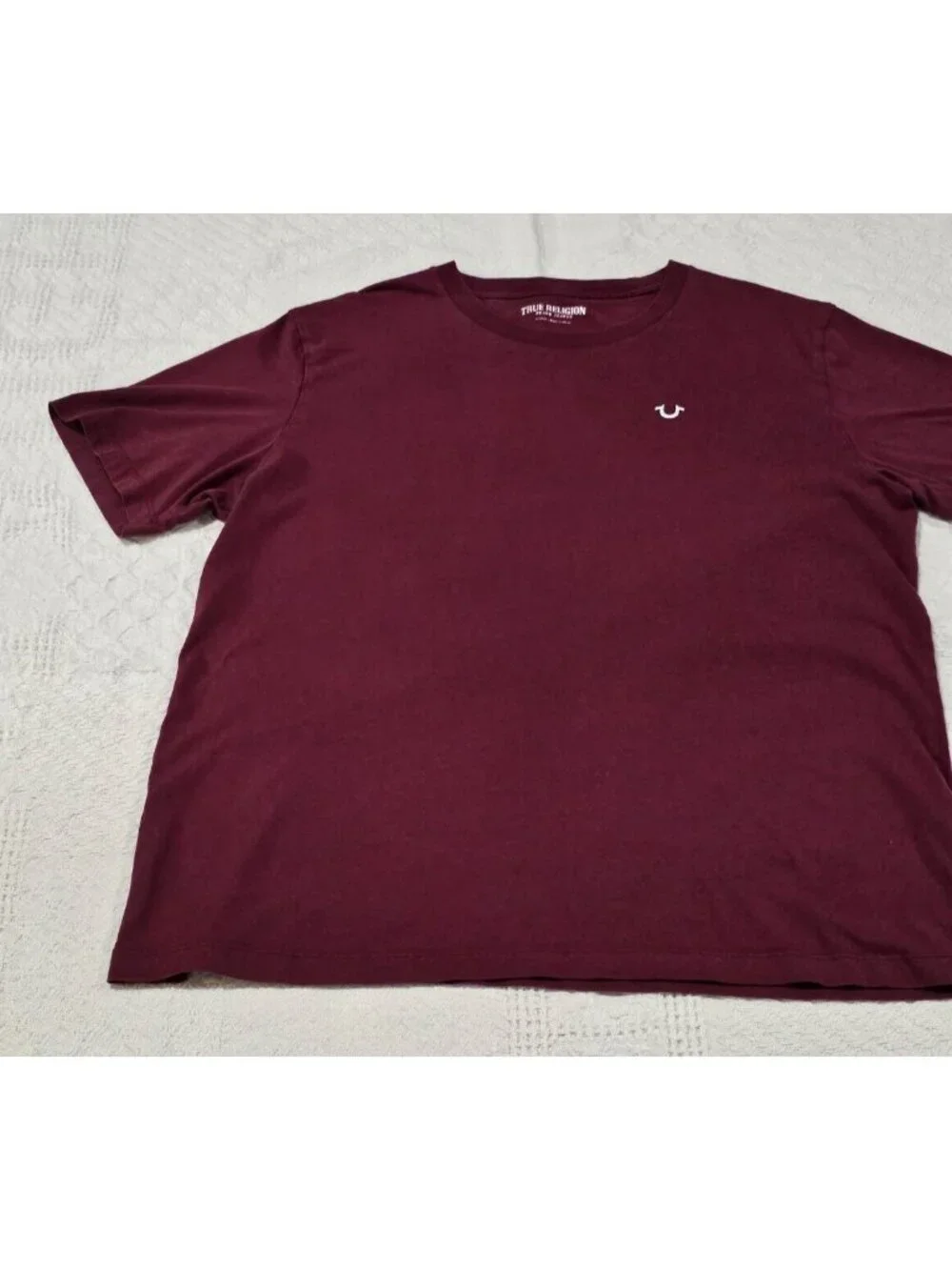 True Religion T Shirt Mens XL Burgundy Red Buddha Logo Graphic Print Short Sleev